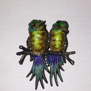 Sterling Enamel Marcasite Lovebirds Germany